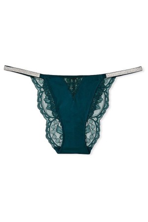 Victoria's Secret Very Sexy Spets Shine Rem String Knickers Svarta Gröna | 4063HTDFV