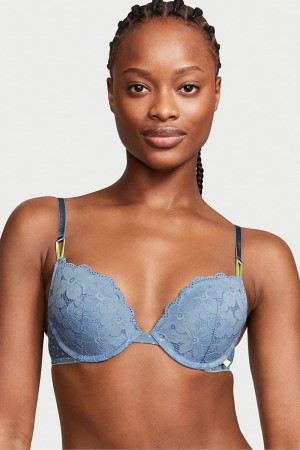 Victoria's Secret Victorias Secret Push Up Spets Bra Blå | 6410BDKIX