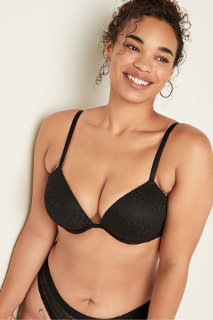 Victoria's Secret Wear Everywhere Add 2 Cups Spets Push Up T-Shirt Bra Svarta | 6084RWJHO