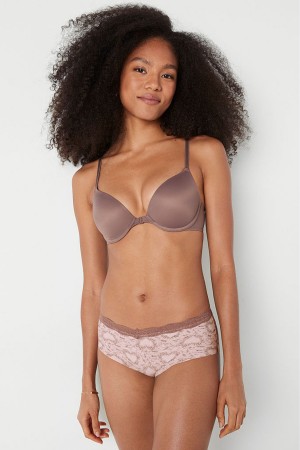 Victoria's Secret Wear Everywhere Front Fastsättning Push Up T-Shirt Bra Kaffe Bruna | 0742DGXSP