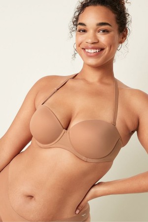 Victoria's Secret Wear Everywhere Smooth Multiway Strapless Push Up Bra Mocha Latte Nude | 3019JGVYL