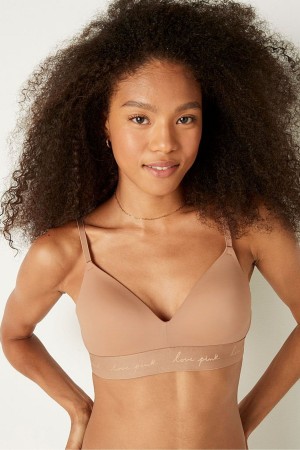 Victoria's Secret Wear Everywhere Smooth Lightly Fodrade Non Wired T-Shirt Bra Mocha Latte Nude | 8926RBNXY