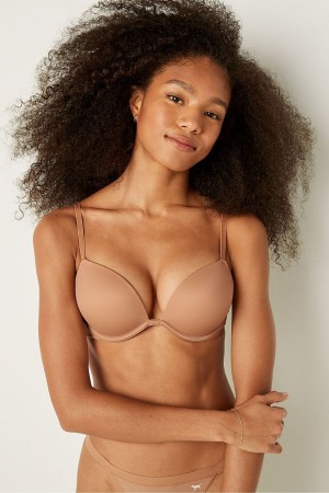 Victoria's Secret Wear Everywhere Smooth Push Up T-Shirt Bra Mocha Latte Nude | 2036ZQBNV