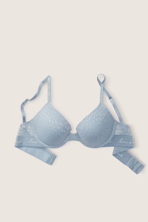 Victoria's Secret Wear Everywhere Spets Push Up T-Shirt Bra Blå | 5021ULBST