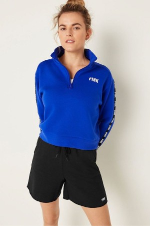 Victoria's Secret Zip Up Long Sleeve Crop Sweatshirt Blå | 7521CYQBJ